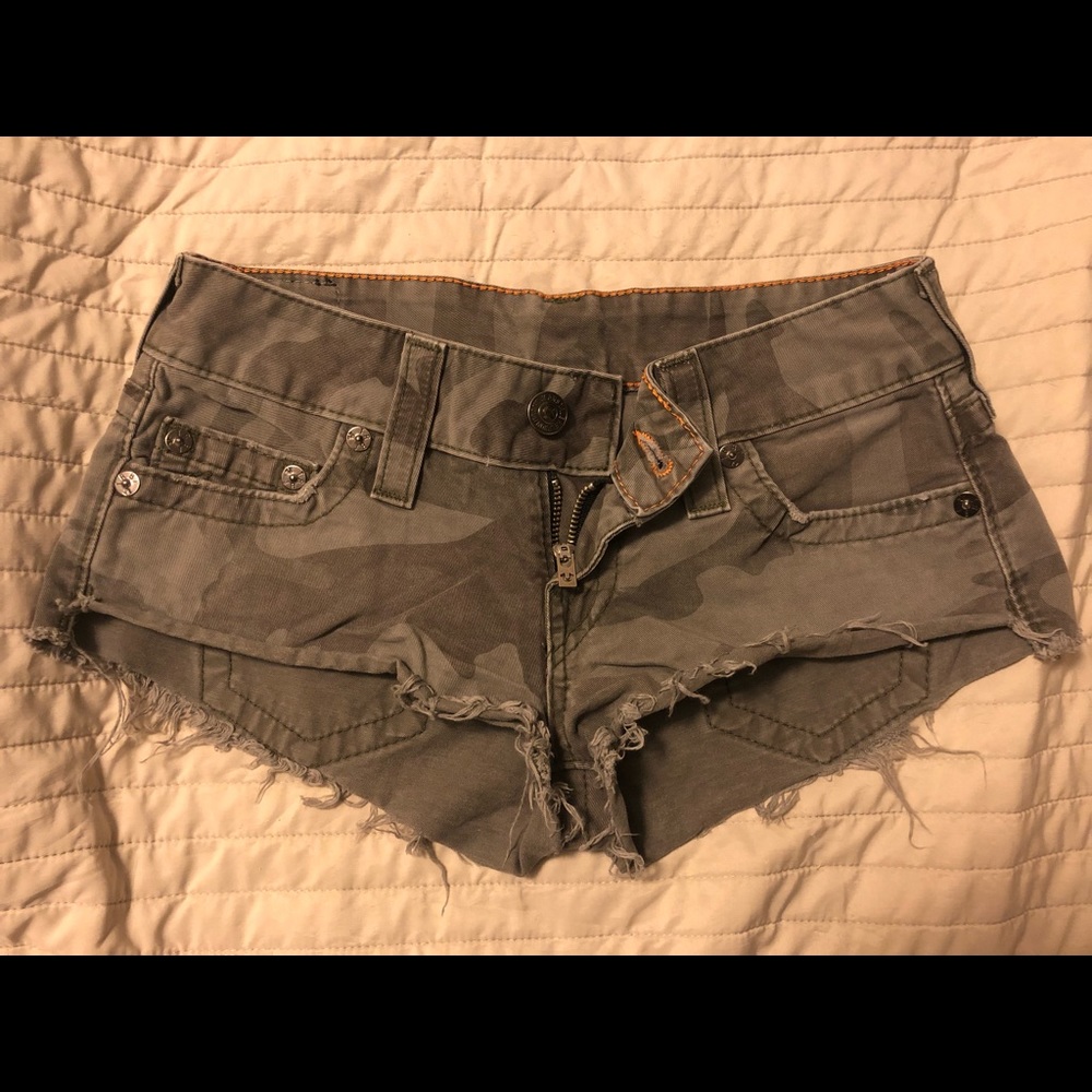 True religion camo denim shorts